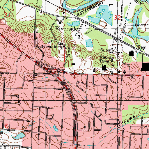 Topographic Map of Hattiesburg Fire Department Station 4, MS