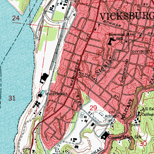 Topographic Map of Vicksburg Fire Department Station 7, MS