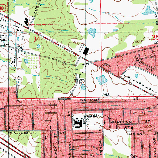 Topographic Map of Jackson Fire Department District 2 Station 24, MS