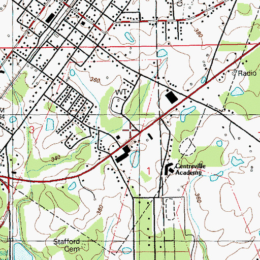 Topographic Map of Centreville Volunteer Fire Department, MS