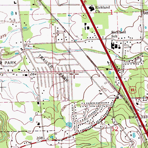 Topographic Map of Richland Fire Department Station 2 Headquarters, MS
