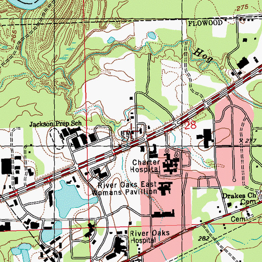 Topographic Map of Flowood Fire Department Station 1 Headquarters, MS