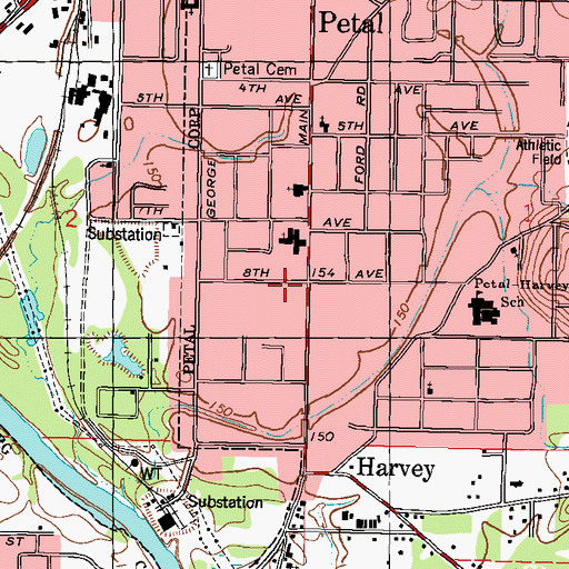 Topographic Map of Petal Fire Department Station 2, MS