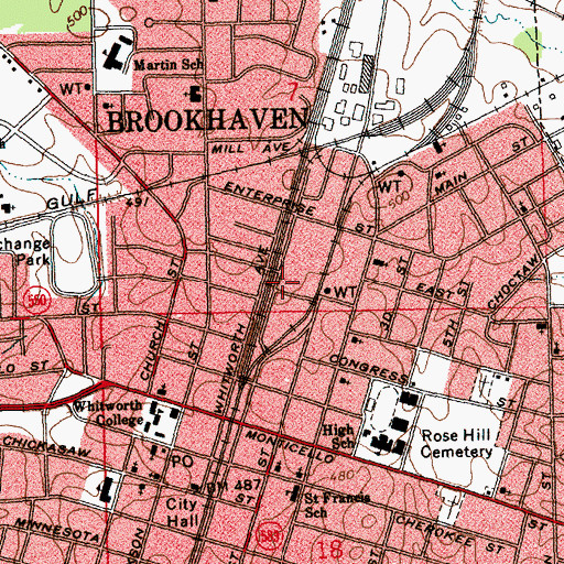 Topographic Map of Brookhaven Fire Department Station 2, MS