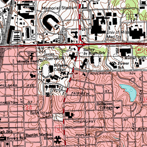 Topographic Map of Jackson Fire Department District 1 Station 5, MS
