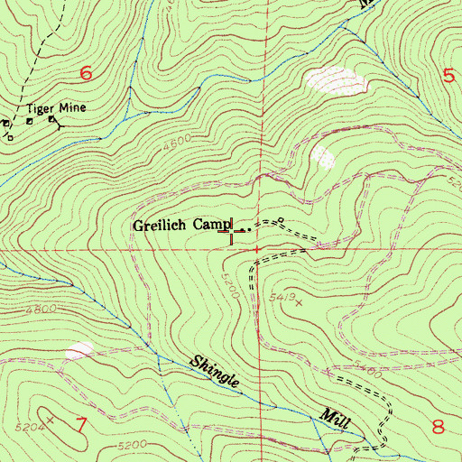 Topographic Map of Greilich Camp, CA