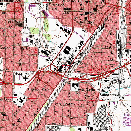 Topographic Map of Laurel Fire Department Station 1 Headquarters, MS
