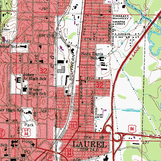 Topographic Map of Laurel Fire Department Station 2, MS
