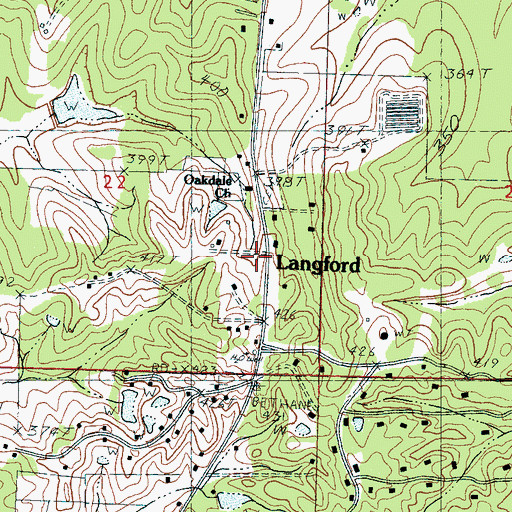 Topographic Map of Langford Volunteer Fire Department, MS
