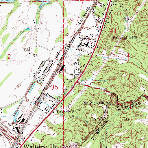 Topographic Map of Vicksburg Fire Department Station 9, MS