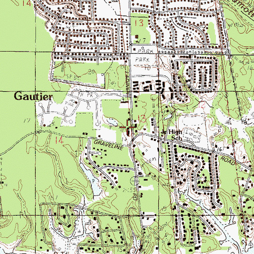 Topographic Map of Gautier Fire Department South Station, MS
