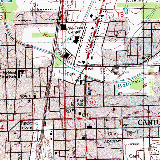 Topographic Map of Canton Fire Department Station 1, MS