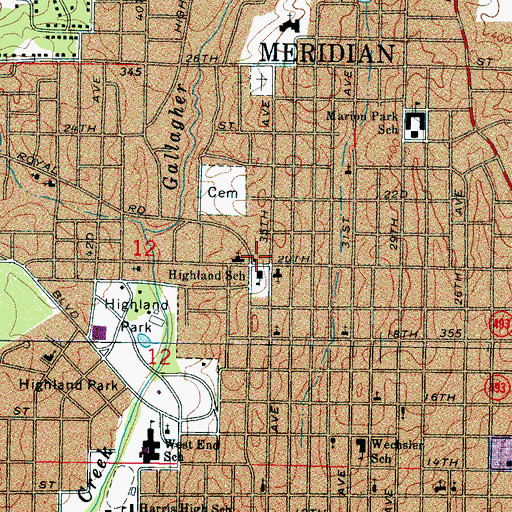Topographic Map of Meridian Fire Department Station 6, MS