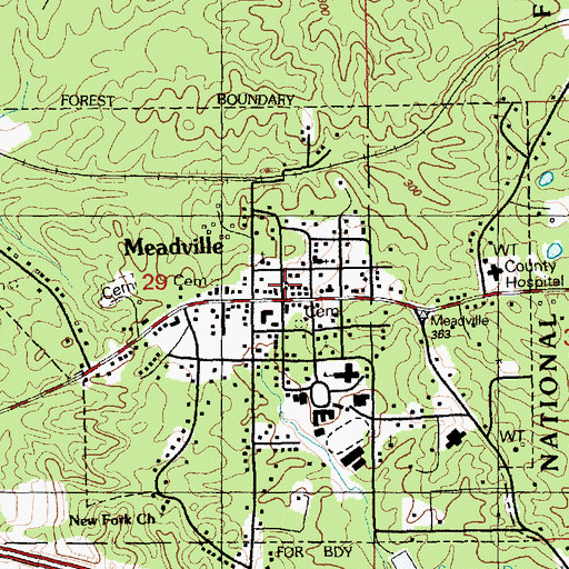 Topographic Map of Meadville Volunteer Fire Department District 5, MS