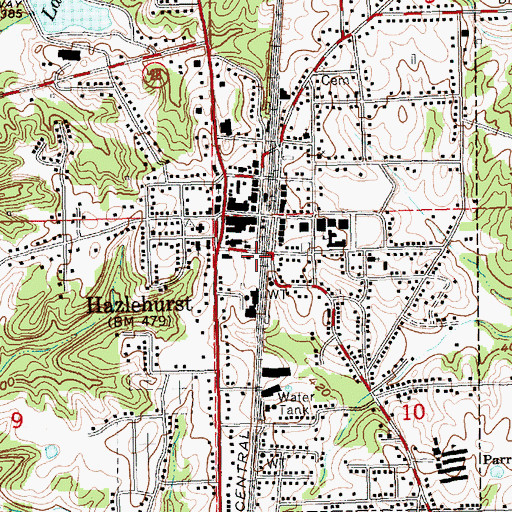 Topographic Map of Hazlehurst City Fire Department, MS