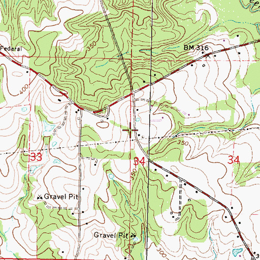 Topographic Map of Central Lamar County Fire Department, MS