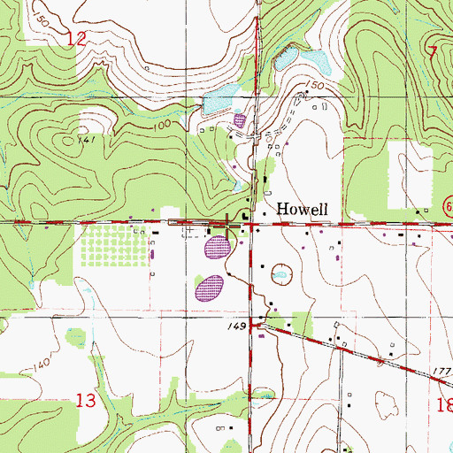 Topographic Map of Howell Volunteer Fire Department, MS
