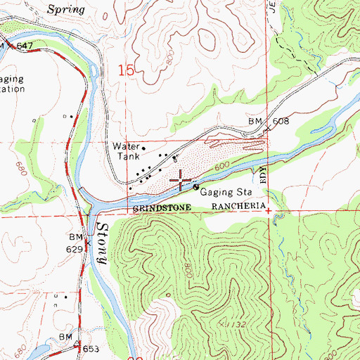 Topographic Map of Grindstone Indian Rancheria, CA