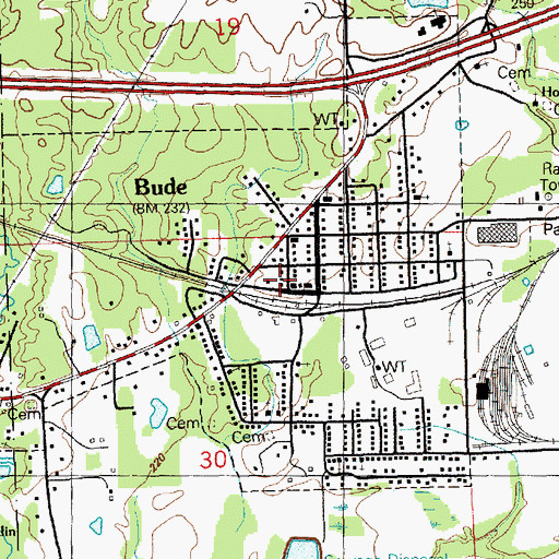 Topographic Map of Bude Volunteer Fire Department, MS