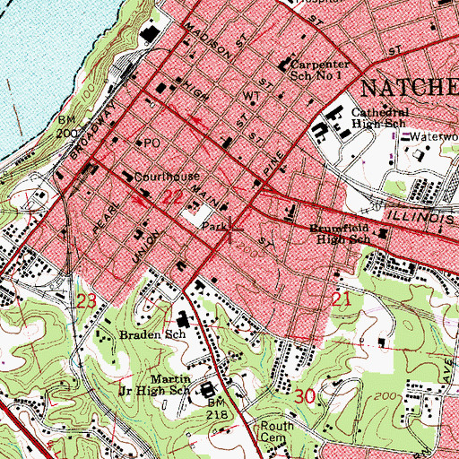 Topographic Map of Natchez Fire Department Station 1, MS