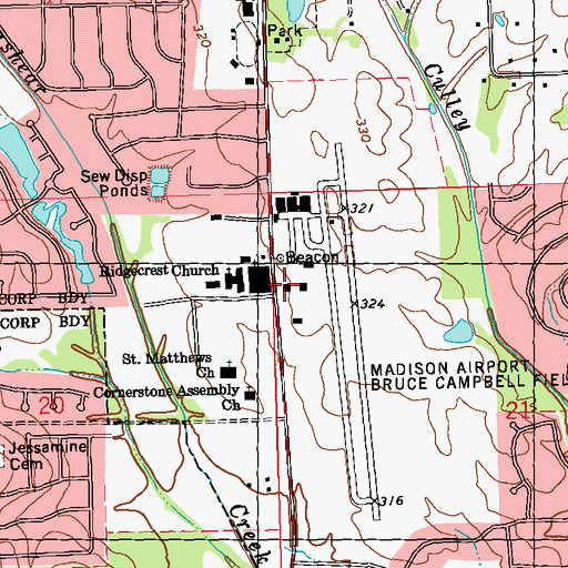 Topographic Map of Madison Fire Department Station 2, MS