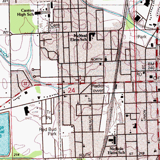 Topographic Map of Canton Fire Department Station 3, MS