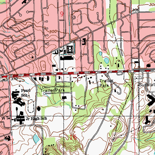 Topographic Map of Pearl Central Fire Station, MS