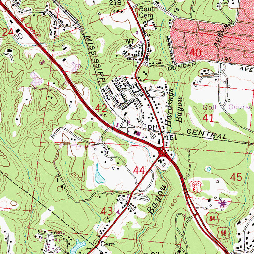 Topographic Map of Natchez Fire Department Station 2, MS