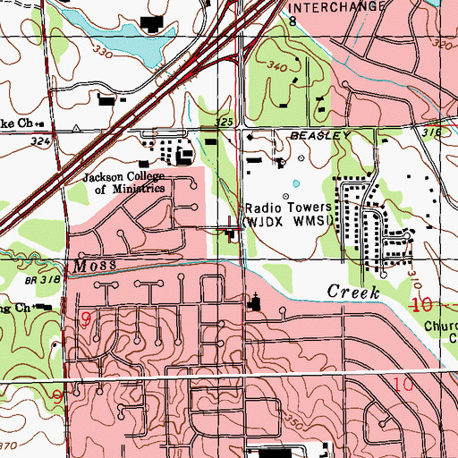 Topographic Map of Jackson Fire Department District 3 Station 21, MS