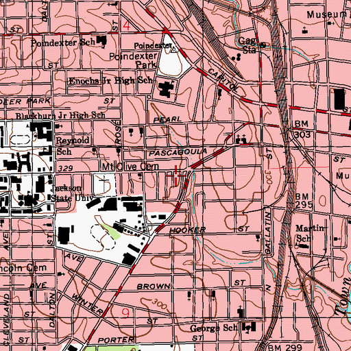 Topographic Map of Jackson Fire Department District 1 Station 28, MS