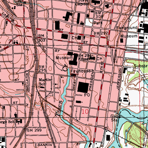 Topographic Map of Jackson Fire Department District 1 Station 1, MS