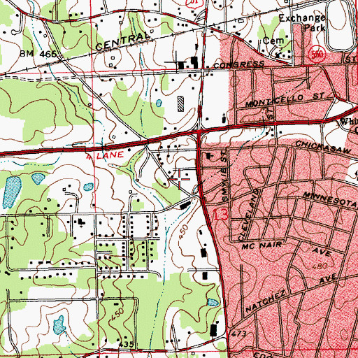 Topographic Map of Brookhaven Fire Department Station 1 Central, MS