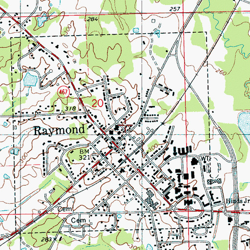 Topographic Map of Raymond Volunteer Fire Department, MS