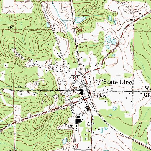 Topographic Map of State Line Volunteer Fire Department, MS