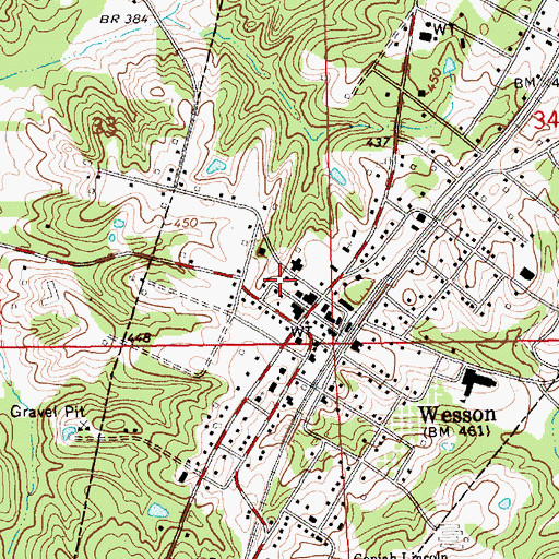 Topographic Map of Wesson Volunteer Fire Department, MS