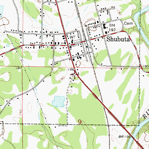 Topographic Map of Shubuta City Volunteer Fire Department, MS