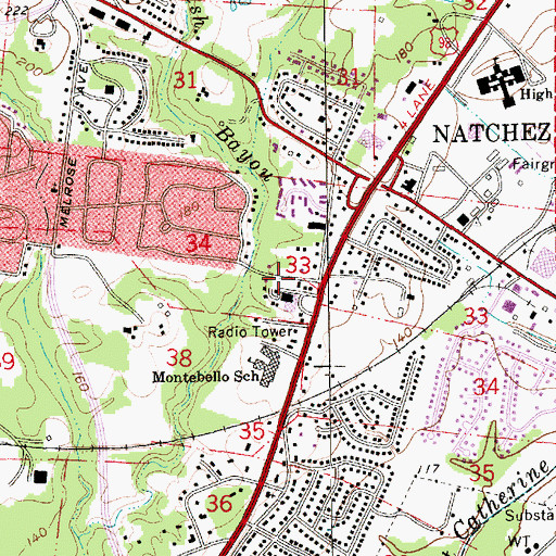 Topographic Map of Natchez Fire Department Station 4, MS