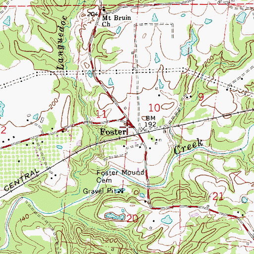 Topographic Map of Foster Mound Volunteer Fire Department, MS
