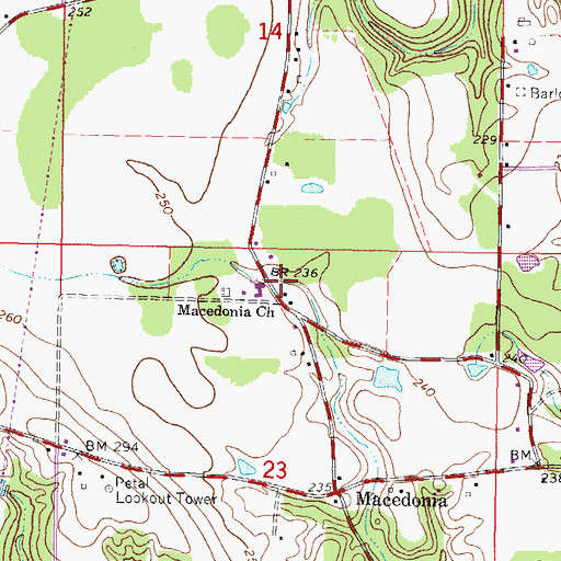 Topographic Map of Macedonia Volunteer Fire Department Station 1, MS