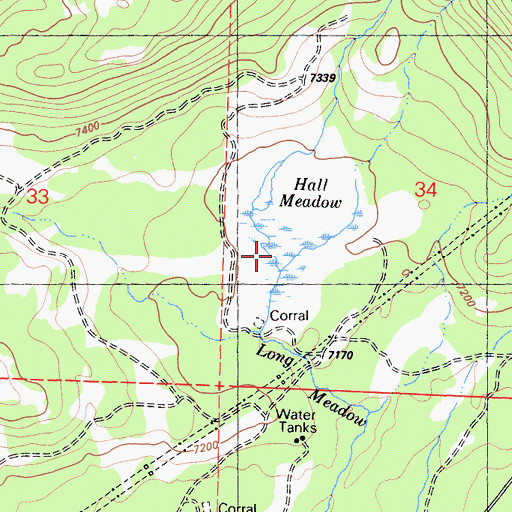 Topographic Map of Hall Meadow, CA