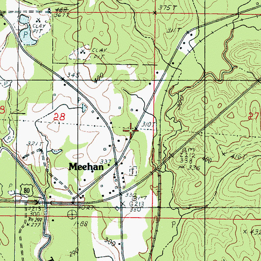 Topographic Map of Meehan Volunteer Fire and Rescue Department, MS