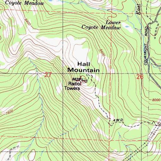 Topographic Map of Hall Mountain, CA