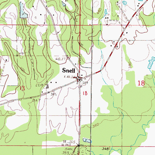 Topographic Map of Snell Volunteer Fire Department, MS
