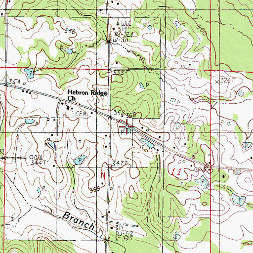 Topographic Map of East Quitman Volunteer Fire Department, MS