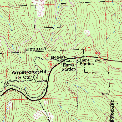 Topographic Map of Hams Station, CA