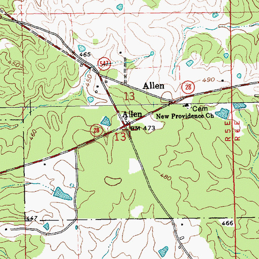 Topographic Map of Allen Community Volunteer Fire Department, MS
