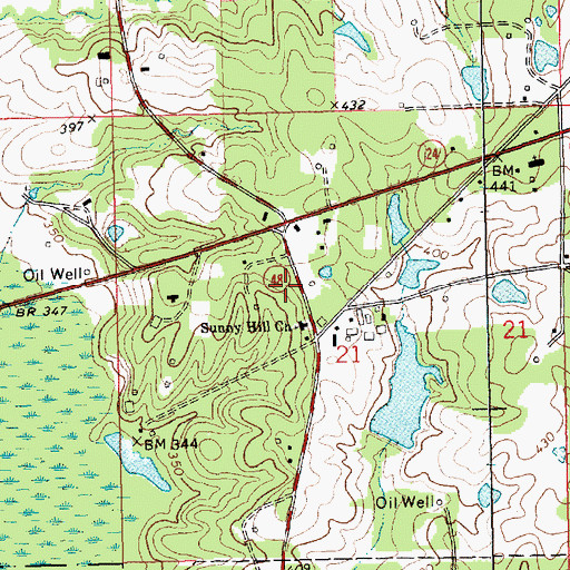 Topographic Map of Sunnyhill Volunteer Fire Department, MS