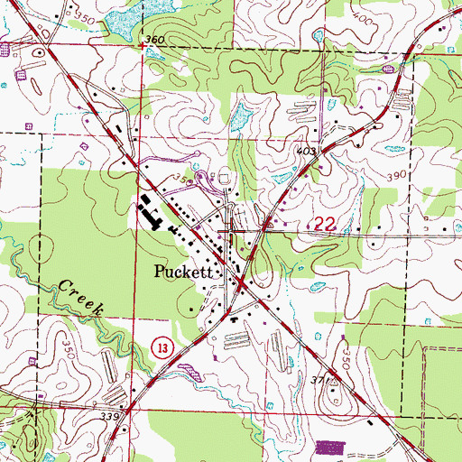 Topographic Map of Puckett Volunteer Fire Department, MS