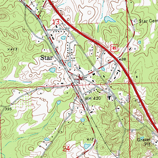 Topographic Map of Star Volunteer Fire Department, MS