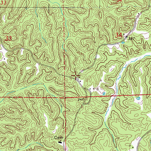 Topographic Map of Northeast Warren County Volunteer Fire Department, MS